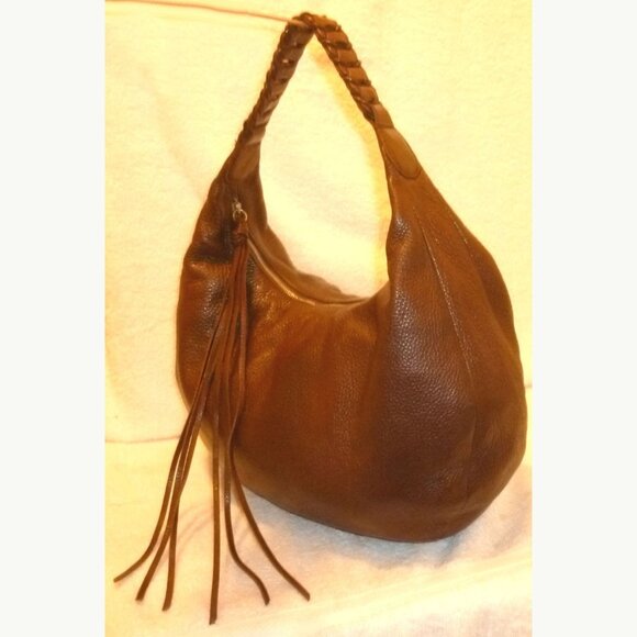 BANANA REPUBLIC LARGE BROWN LEATHER SHOULDER HANDBAG WITH A ZIPPER CLOSURE - Picture 3 of 7